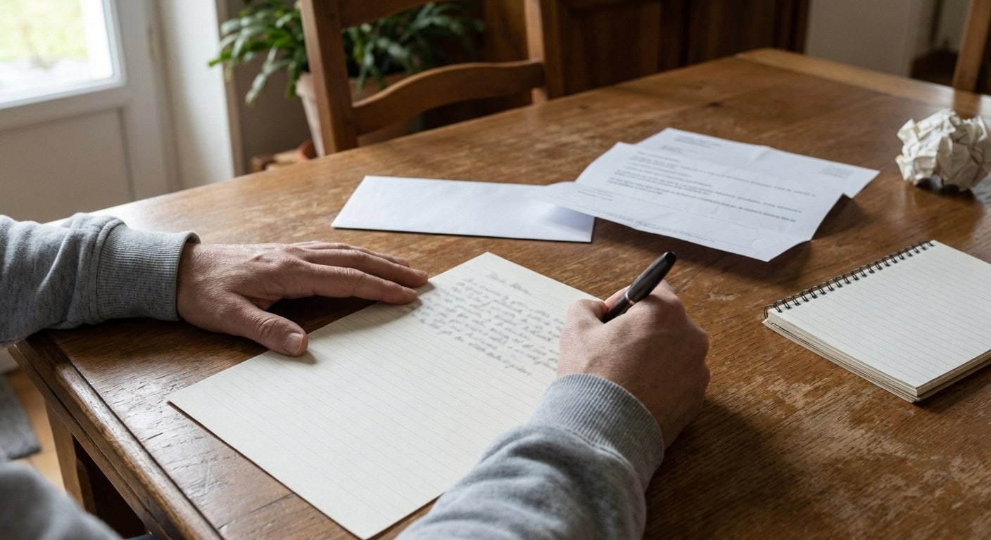 Un courrier en recommandé avec son accusé de réception, posé sur un bureau à côté d'un stylo